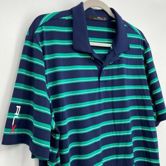 RLX Ralph Lauren Polo Shirt Men's Size XL Blue/Green Striped Golf Short Sleeve - Picture 6 of 7
